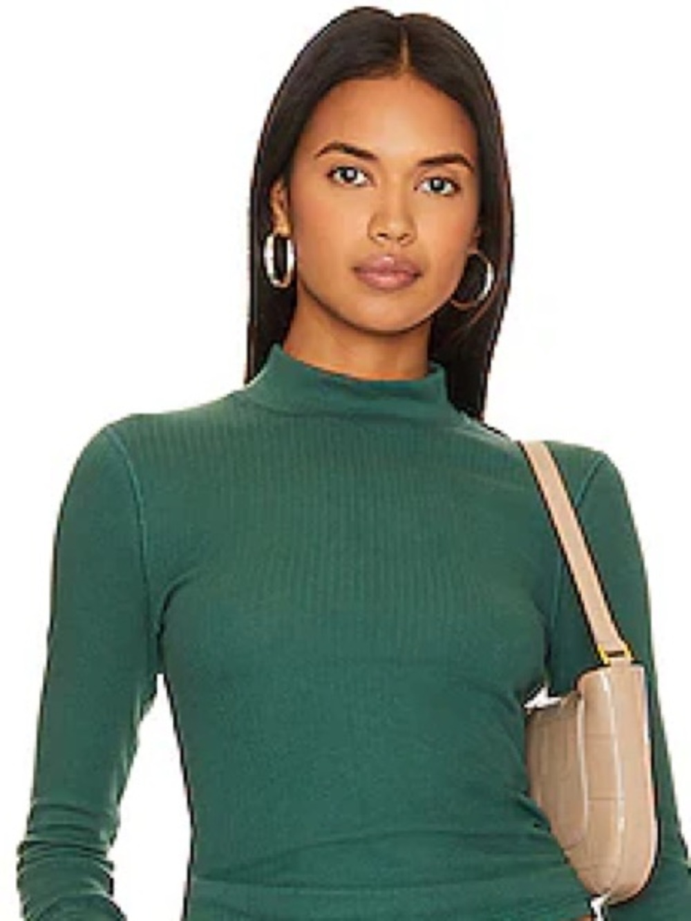 Free People Intimately The Rickie Top Evergreen Green Ribbed Mock Neck XL